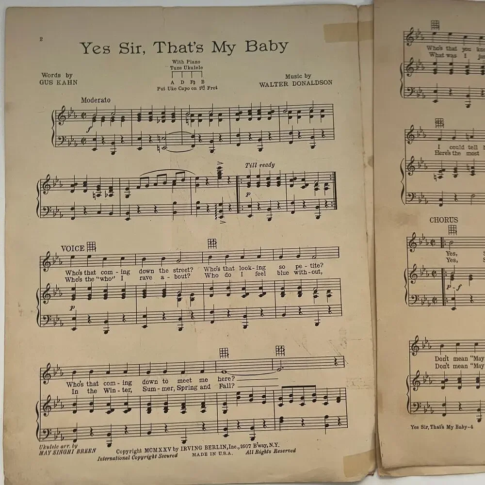 Yes Sir That's My Baby Gus Kahn Walter Donaldson 1925 Antique Sheet Music SV26-1 - Picture 2 of 2